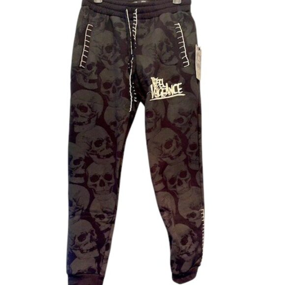 Rebel Vengeance  Allover Graphic Skull Print Joggers Streetwear Grunge Gothic - Picture 1 of 16